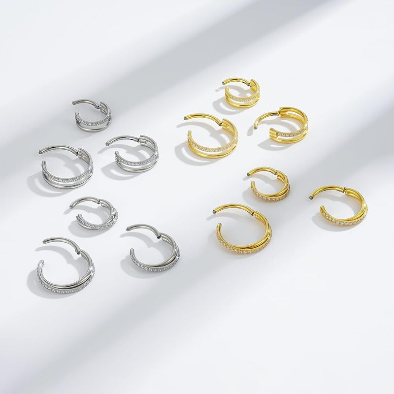 TOMIDES 16G Titanium Cartilage Earring Hoop for Conch Helix Tragus 8mm 10mm 12mm Hypoallergenic Hinged Clicker Nose Rings Septum Piercing Jewelry for Women Men - Image 3